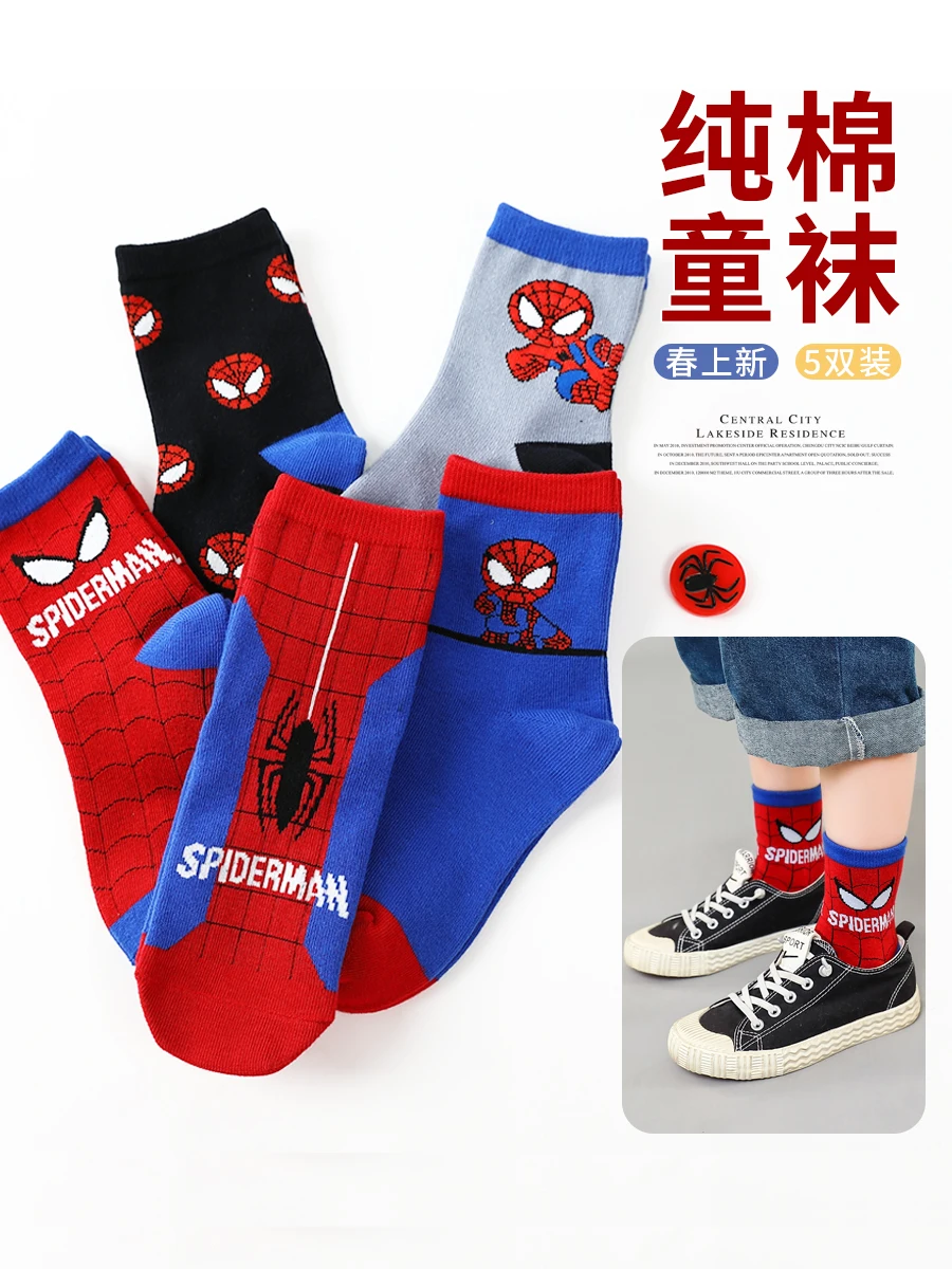 New Fashion Trend Disney Delicate Baby Socks Spidered Man Canvas Anime Hero Cotton Boys Tube Socks Children Autumn Winter Kids