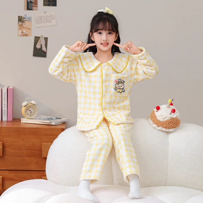 بيجامات أطفال أنيمي تشيكاوا هاتشيوير شتوية جديدة من الصوف المخملي للفتيات الأميرة موضة التلبيب ملابس منزلية كاواي ناعمة دافئة