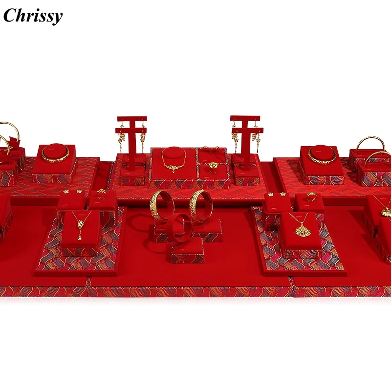 

Красный кожаный держатель для ювелирных изделий, обручальное кольцо, ожерелье, браслет, органайзер, подставка для хранения, витрина для прилавки магазина