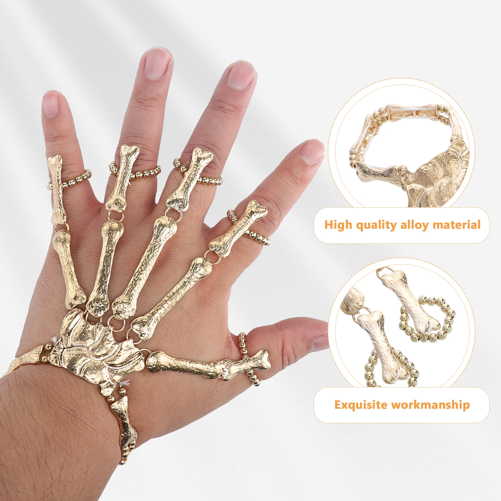 

Skull Finger Bracelet Metal Alloy Gothic Punk Halloween Hand Chain Ring Joint Bone Costume Party Accessory For Women