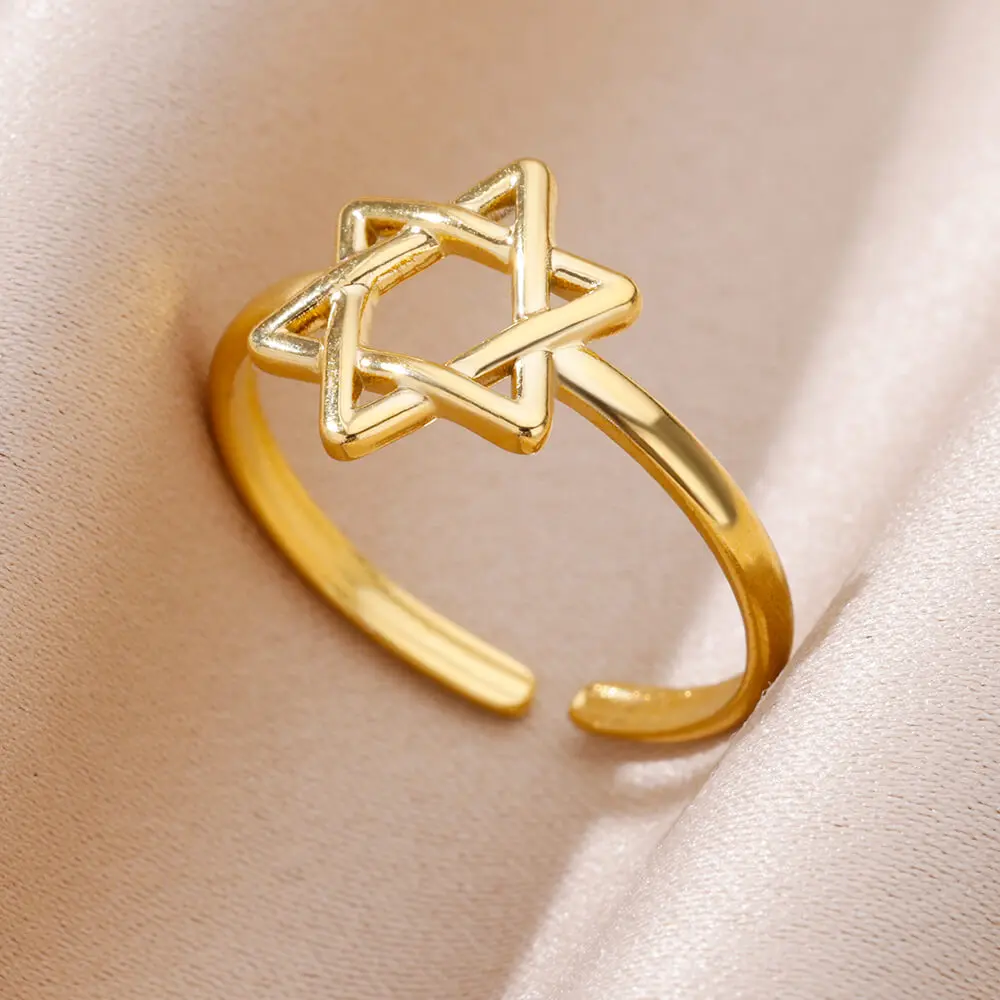 Hexagon Star Stainless Steel Rings for Women Gold Color Finger Rings Female Vintage Party Waterproof Jewelry Accessories Gift