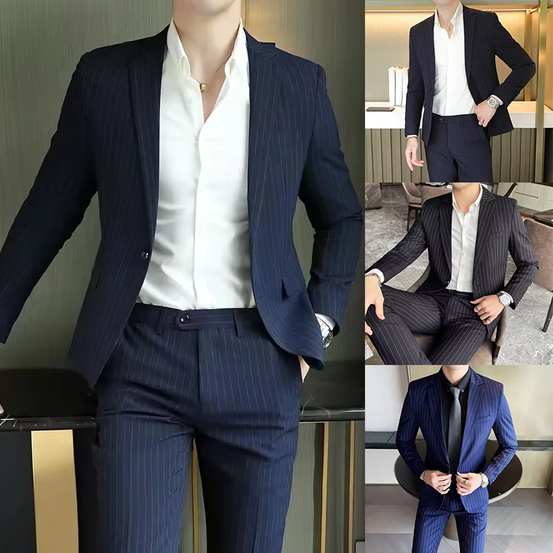 Men's Four Seasons Old Money Style Casual Slimming Suit Coat Fashion Suit Top with Inner Tank Large Pocket Double Buckle