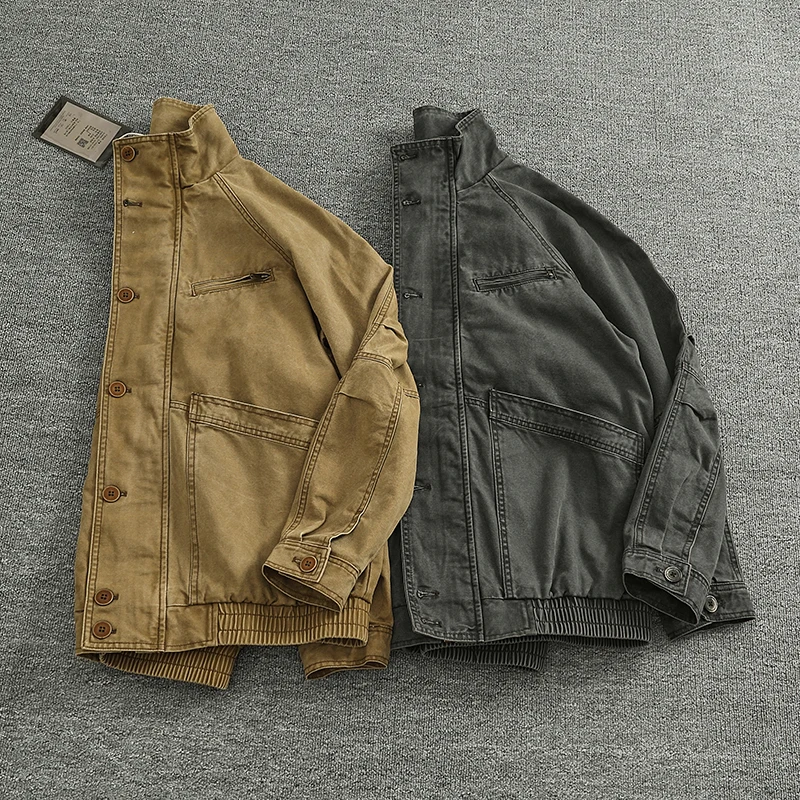 

Классическая ретро жесткая мужская рабочая одежда с воротником, повседневная мужская куртка высокого качества из чистого хлопка, большая верхняя одежда, топ для мужчин