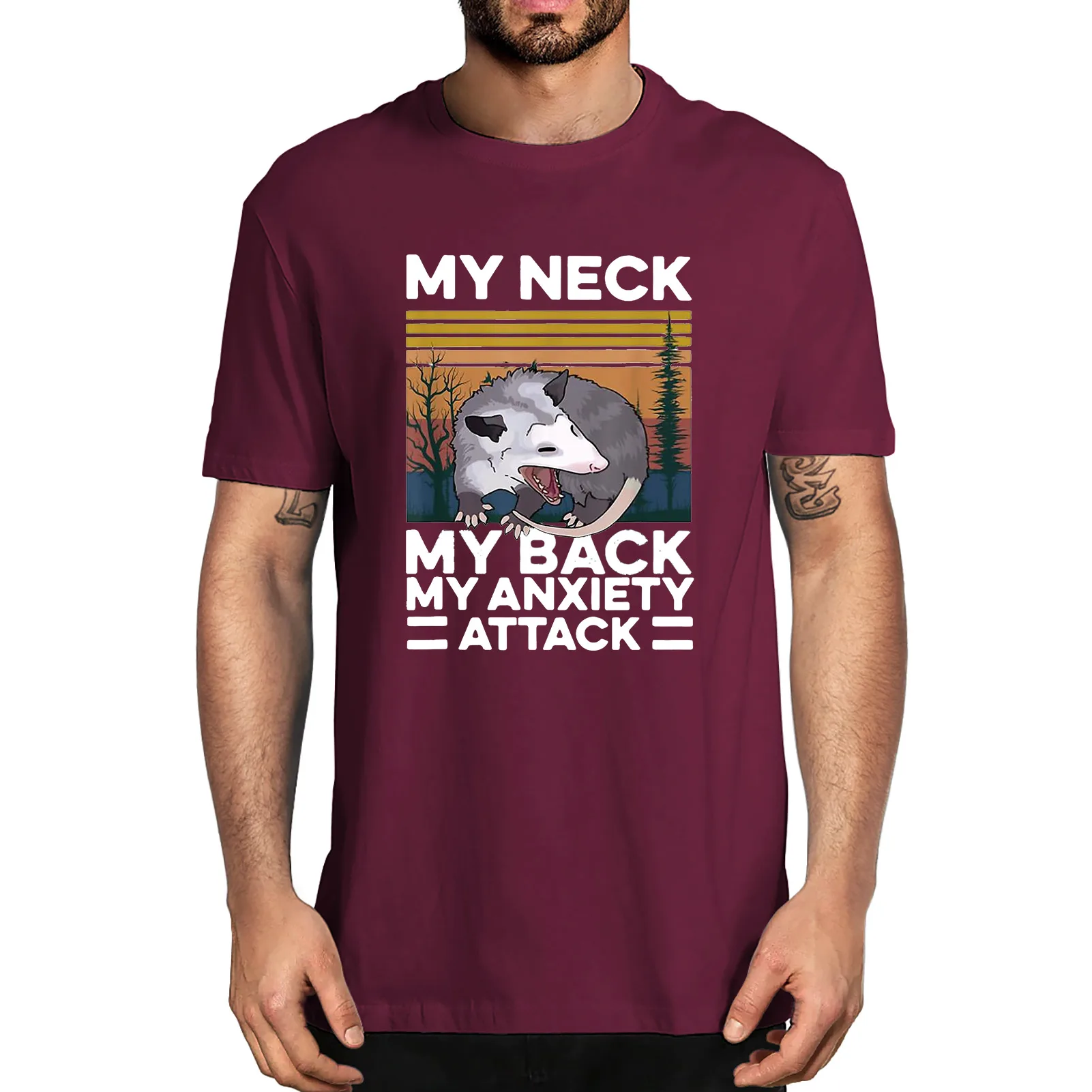 Unisex My Neck My Back My Anxiety Attack Vintage Animal Opossum Lover Funny Tshirt Men's 100% Cotton Novelty T-Shirt Streetwear