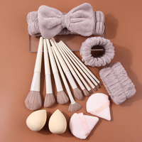 17PCS Practical Makeup Brush Set - Multi-functional facial brush & Makeup sponge egg Powder Puff & Soft Hairband Wrist Strap