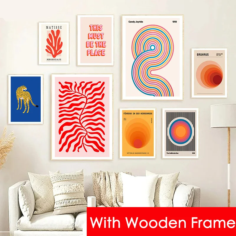 Nordic Abstract Matisse Wall Art Poster with Frame Geometric Lines Canvas Painting Modern Living Room Interior Decor Mural