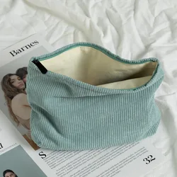 Borsa cosmetica in velluto a coste borsa per cosmetici da viaggio per ragazza da viaggio con cerniera per Organizer per articoli da toeletta da donna di grande capacità