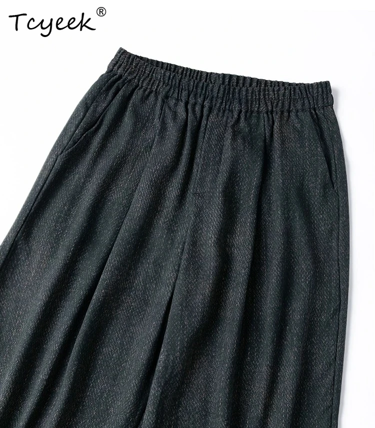 Tcyeek 40Momme 100% Mulberry Silk Casual Pants Women 2026 Summer Harem Pants Woman Vintage Clothing Ruffle Pantalones De Mujer