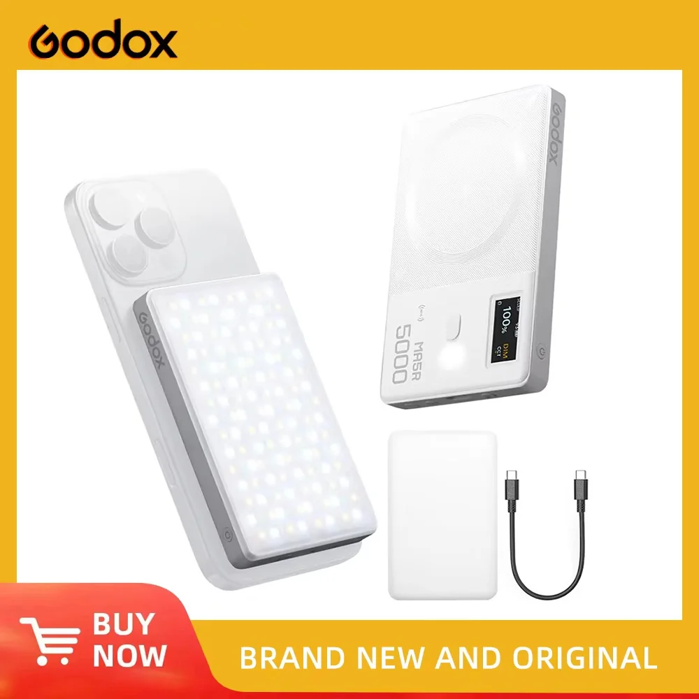 

Godox MA5R Magnetic Charging Full-Color LED Light 1800K to 10000K RGB Ultra-slim Design Wireless Power Bank for Photography