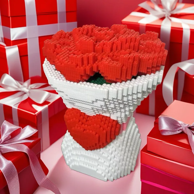 الإبداعية 11000 قطعة اللبنات الوردية لعبة نموذج زهرة مجموعة التعليمية صعوبة عالية التراص كتل لعبة هدية عيد الحب