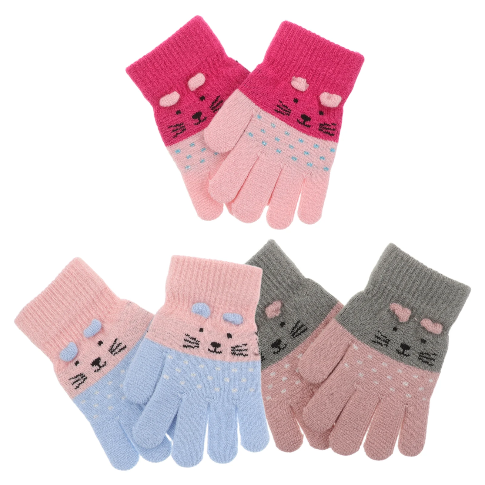 

3 Pairs Winter Gloves Animal Hand Warmers Mittens Full Fingers Skating
