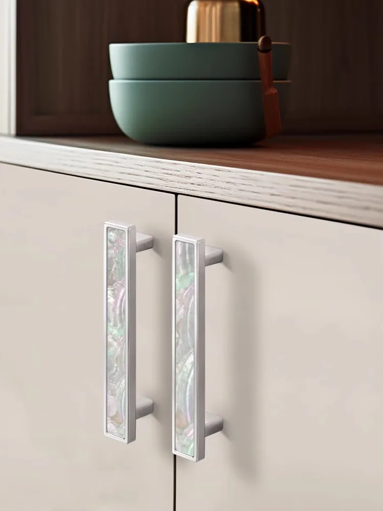 Natural Shell with Brass Cabinet Handles Chrome Light Luxury Wardrobe Pulls Elegant High-end White Green Cupboard Square Knos
