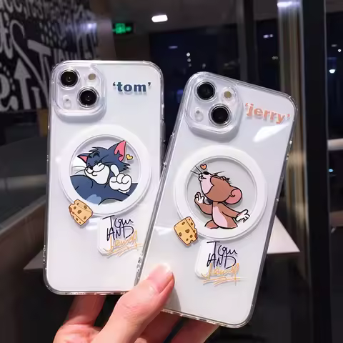 Lovely Cartoon Magsafe Magnetic Phone Case for TomS JerryS Samsung Galaxy S24 S23 S22 S21 FE Plus Ultra 5G Soft Clear Tpu Cover