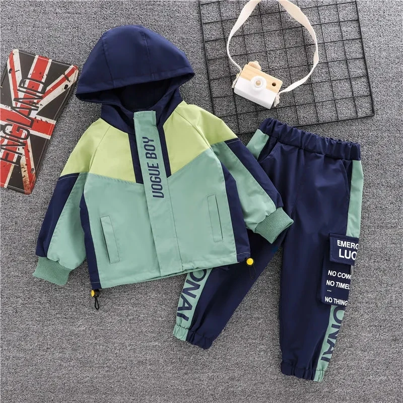 Children's Autumn Suit New Boys' Charge Coat Handsome Middle and Big Boys' Sportswear Coat Pants Two Piece Set