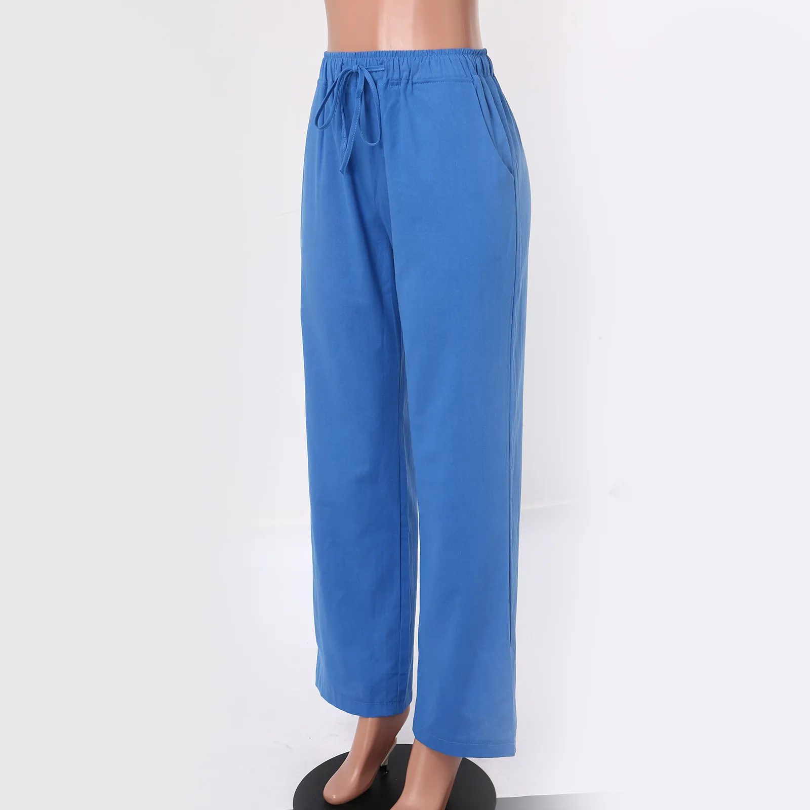 

Casual High Waisted Loose Pants Women Fashion Wide Leg Solid Pants Office Lady Basics Drawstring Trousers With Pockets