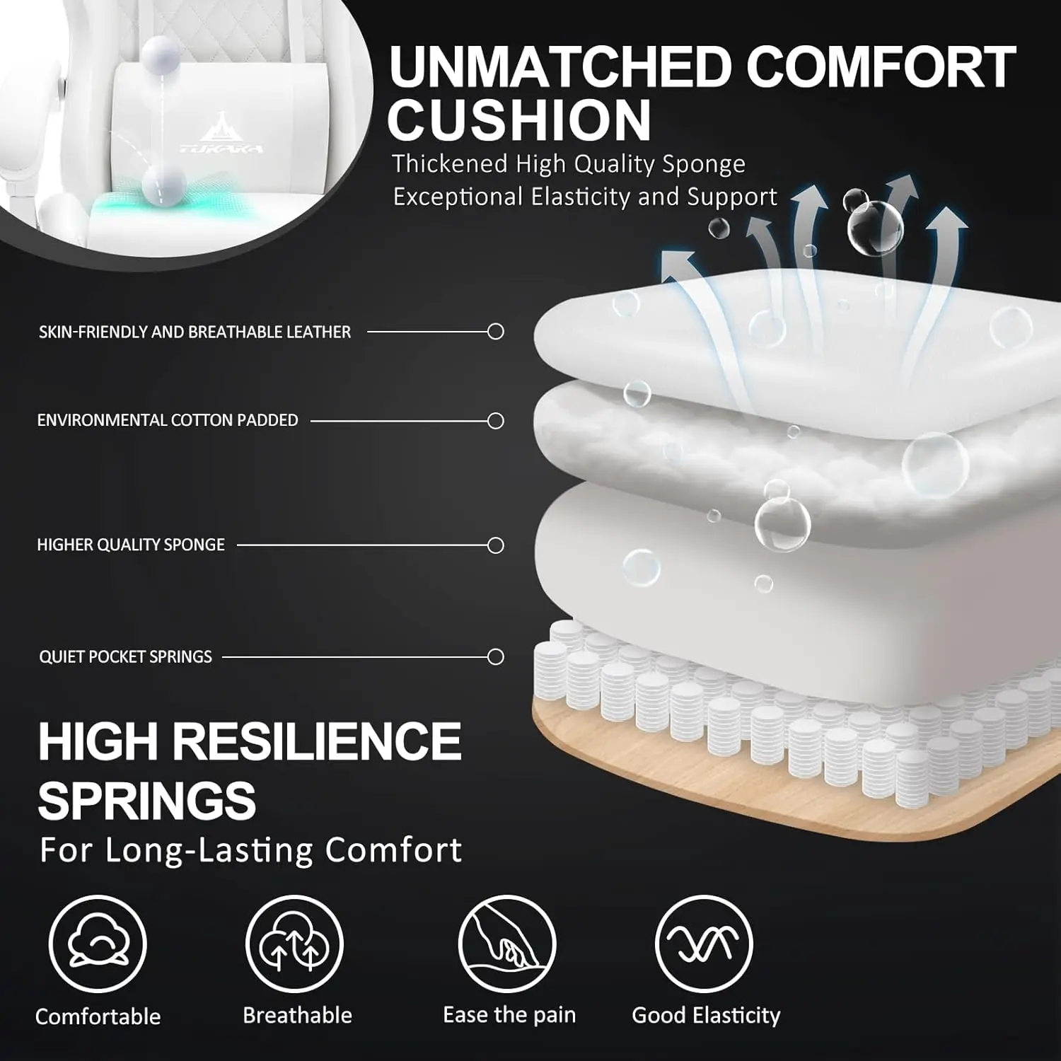 White Ergonomic Gaming Chair with Footrest, Reclining Leather Computer Desk Chair with Lumbar Support view 4
