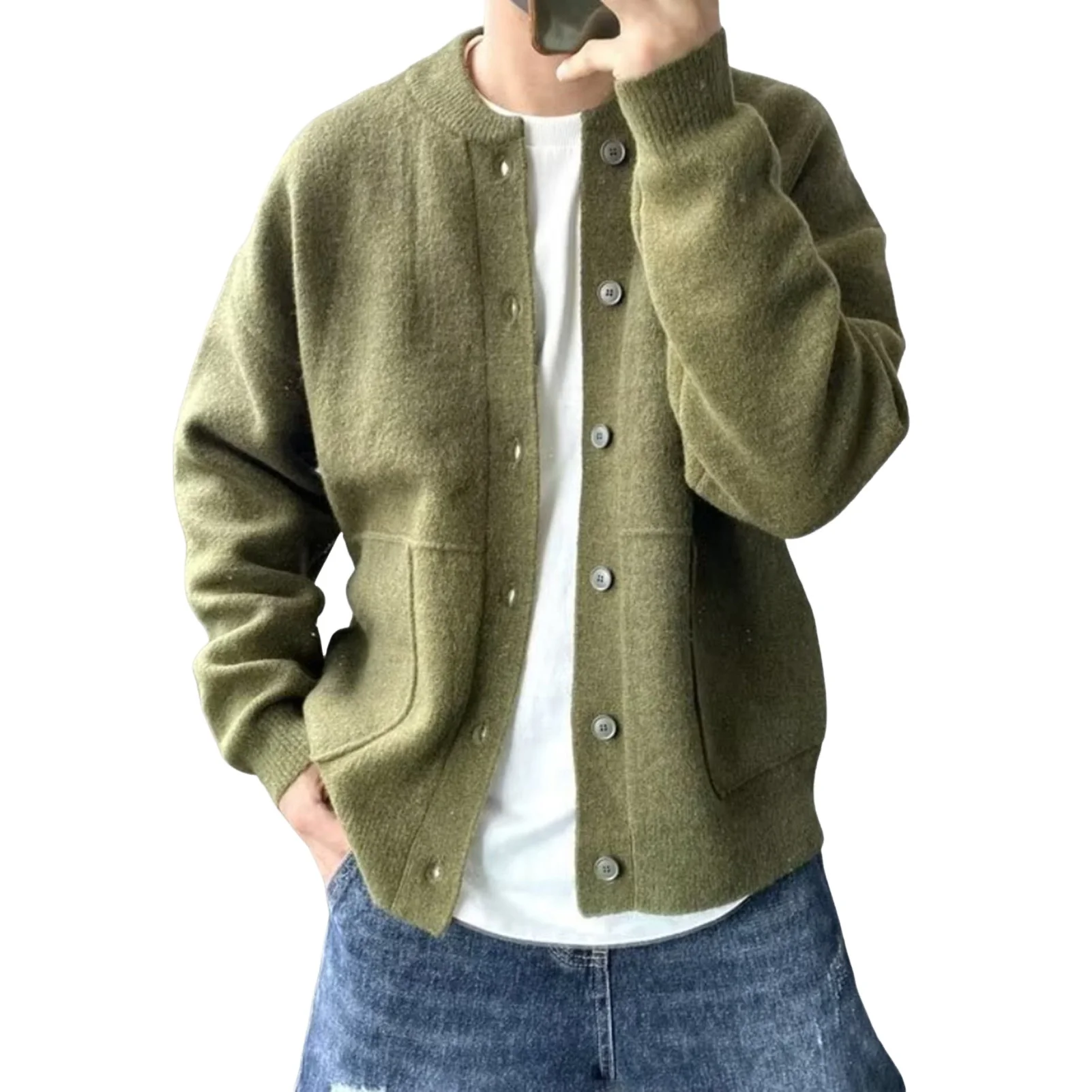 

Korean Style Fashion Solid Color Men's Knitted Cardigan Single Breasted High-end Long Sleeve Cardigan Men Sweater Coat