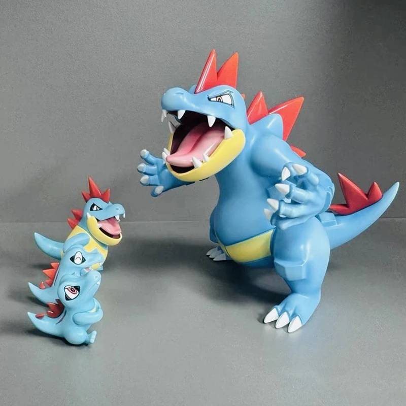 New Pokemon Anime Figure Feraligatr Evolution Perimeter Pvc Model Combination Statue Decoration Ornaments New Year Gifts Toys