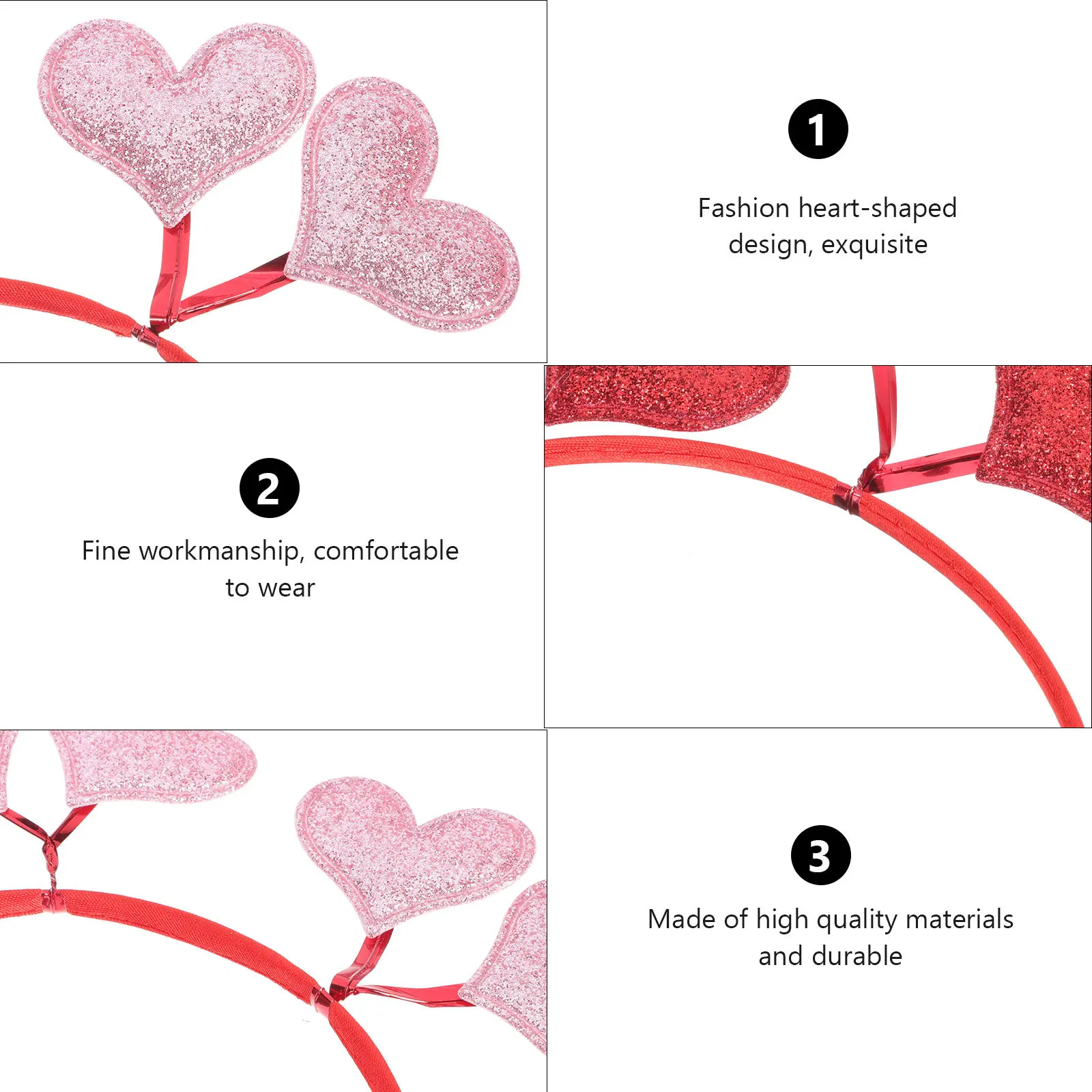 

2Pcs Valentine Heart Headbands Women Hair Accessories Adjustable Elastic Bands for Party Christmas New Year Decorations