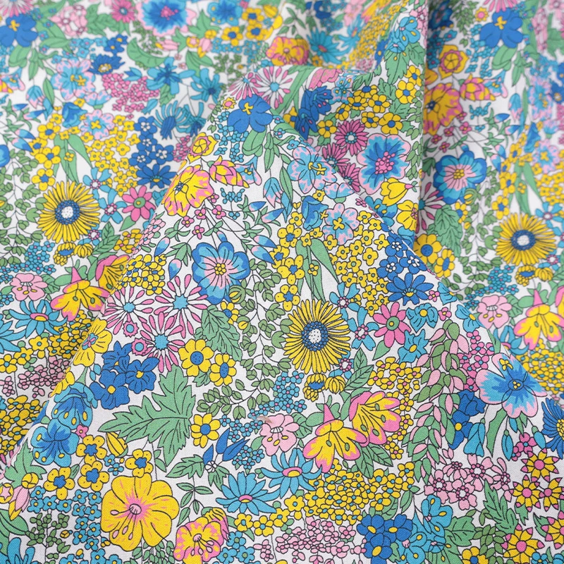 1M 40S Digital Pastoral Flower Printed Cotton Poplin Fabric DIY Sewing Clothing  Summer Dresses Bedding Pajamas Sofa Pillows