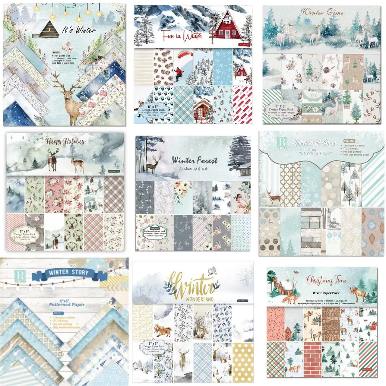 Winter Theme Animals Pattern Paper 9 Styles 24 Sheets DIY Photo Album Scrapbook  Journal Account Card Background  6 Inch