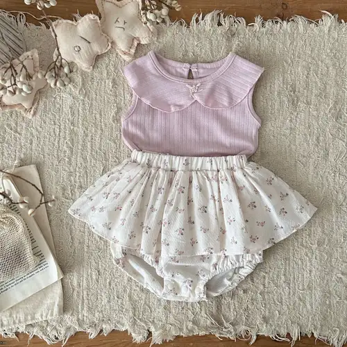 2026 Summer New Baby Girl Sleeveless Clothes Set Infant Girl Cotton Lapel Vest + Floral Shorts 2pcs Suit Toddler Girl Outfits - Image 6