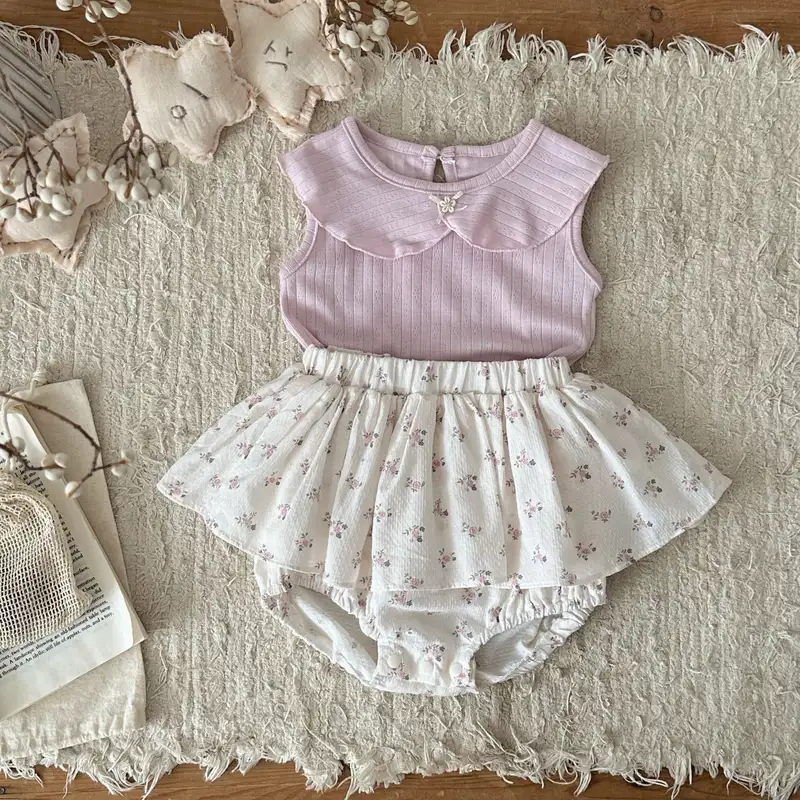 2026 Summer New Baby Girl Sleeveless Clothes Set Infant Girl Cotton Lapel Vest + Floral Shorts 2pcs Suit Toddler Girl Outfits - Image 6