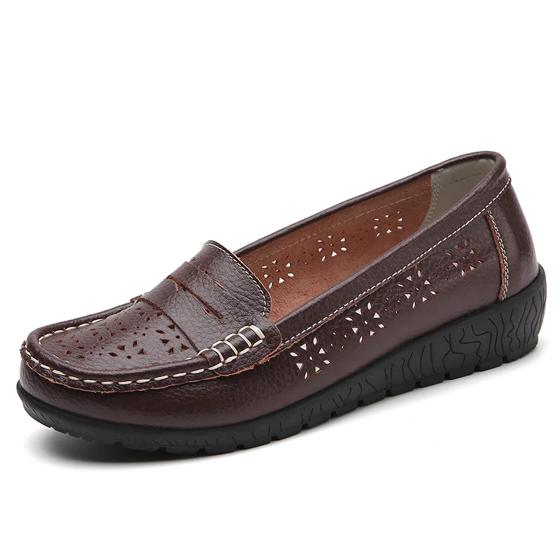 حذاء بدون كعب نسائي جديد، حذاء مسطح من الجلد الطبيعي 100%، حذاء كاجوال، حذاء نسائي عصري وغير رسمي، صنادل، مقاس كبير 44