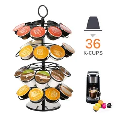 Rotating Coffee Capsule Holder Metal Coffee Pod Display Storage Rack 36 Cup Capacity for K-CUP for Dolce Gusto Coffee Lover