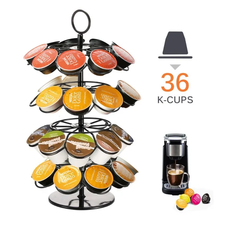 Rotating Coffee Capsule Holder Metal Coffee Pod Display Storage Rack 36 Cup Capacity for K-CUP for Dolce Gusto Coffee Lover