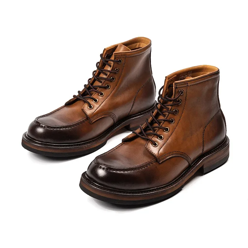 Motorcycle Ankle Boots Cow-leather Boots for Men