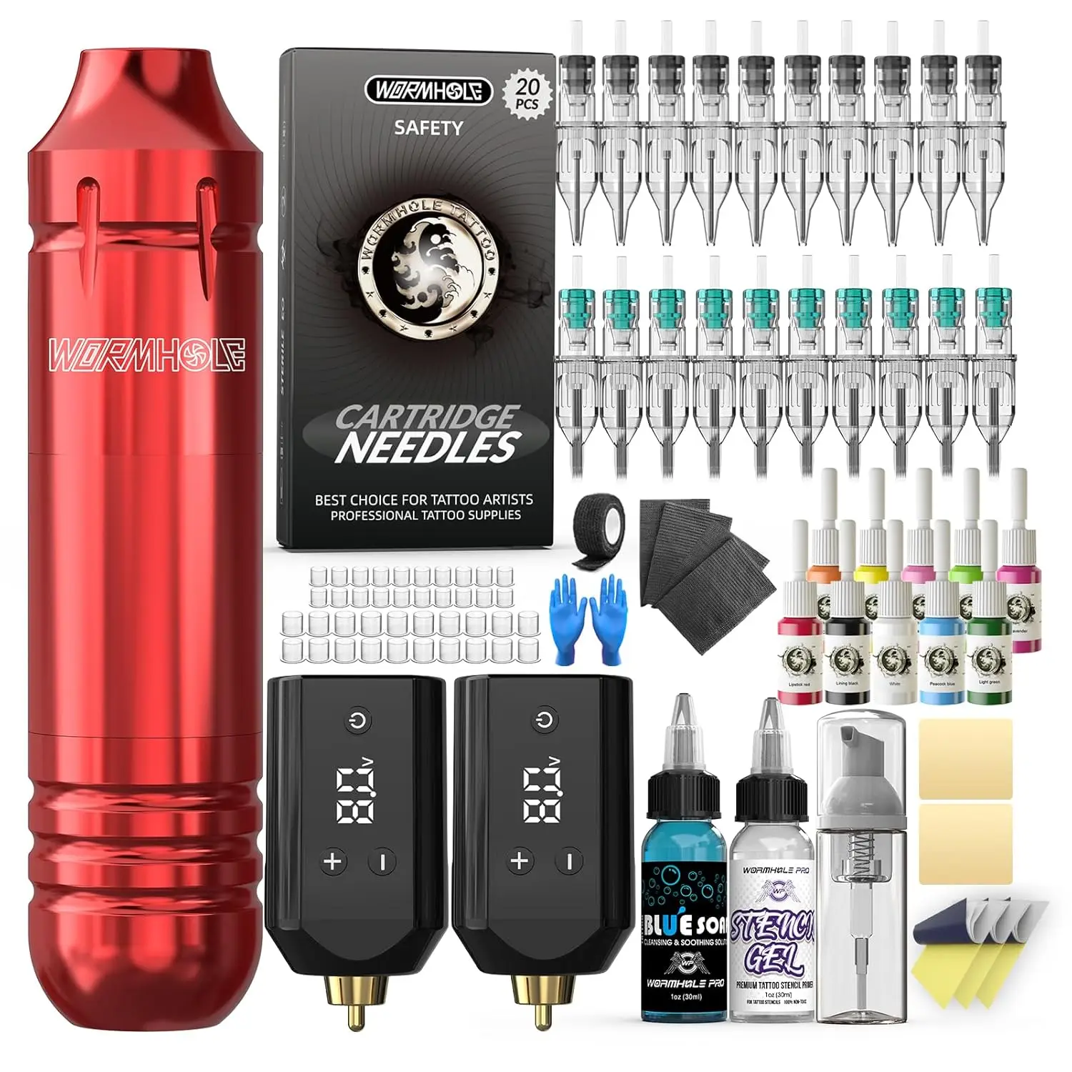 

Беспроводной набор для татуировок с чернилами, иглами и блоком питания для профессиональных художников