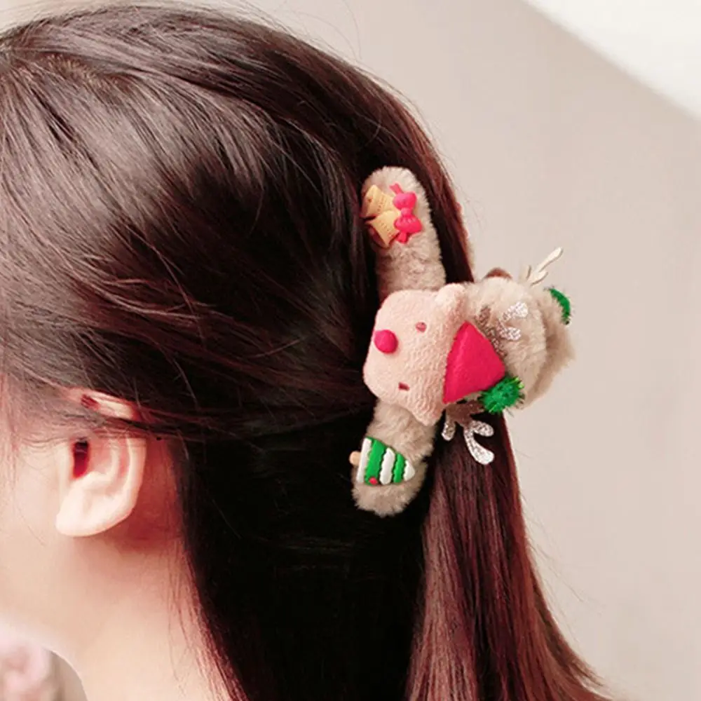 Lovely Santa Claus Hair Accessory Plush Elk Shark Clip Hair Grip Women Hairpin Korean Style Hair Clip Christmas Hair Claw