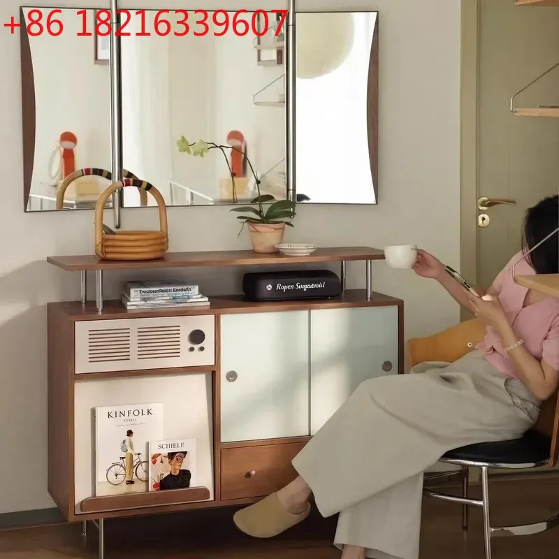 YAO Retro Solid Wood Dining Side Cabinet Antique Boxwood Living Room Small Apartment Wall Mounted Locker Storage Entrance