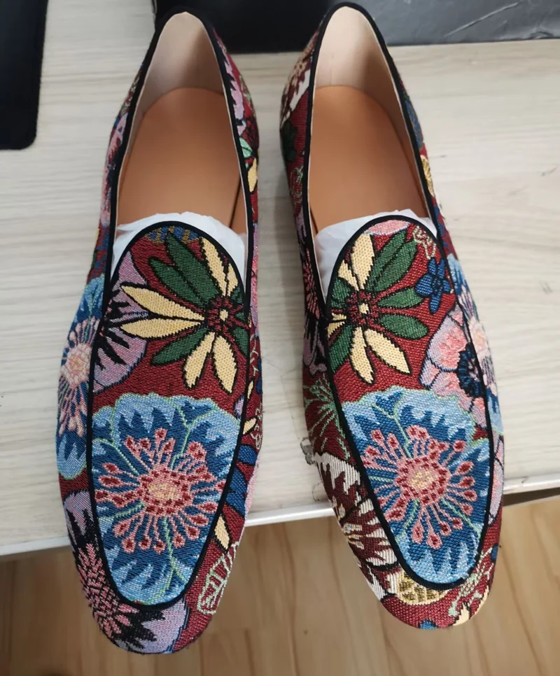 

Роскошные мужские туфли с цветочным принтом, холщовые лоферы, мужские туфли без шнуровки, повседневные туфли ручной работы, мужские мокасины, туфли для вождения