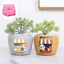 Panda Bakery succulent Plant Flower Pot Silicone Mold Cat Coffee House Storage Box Concrete Cement Mold Candle Cup Gypsum Mold