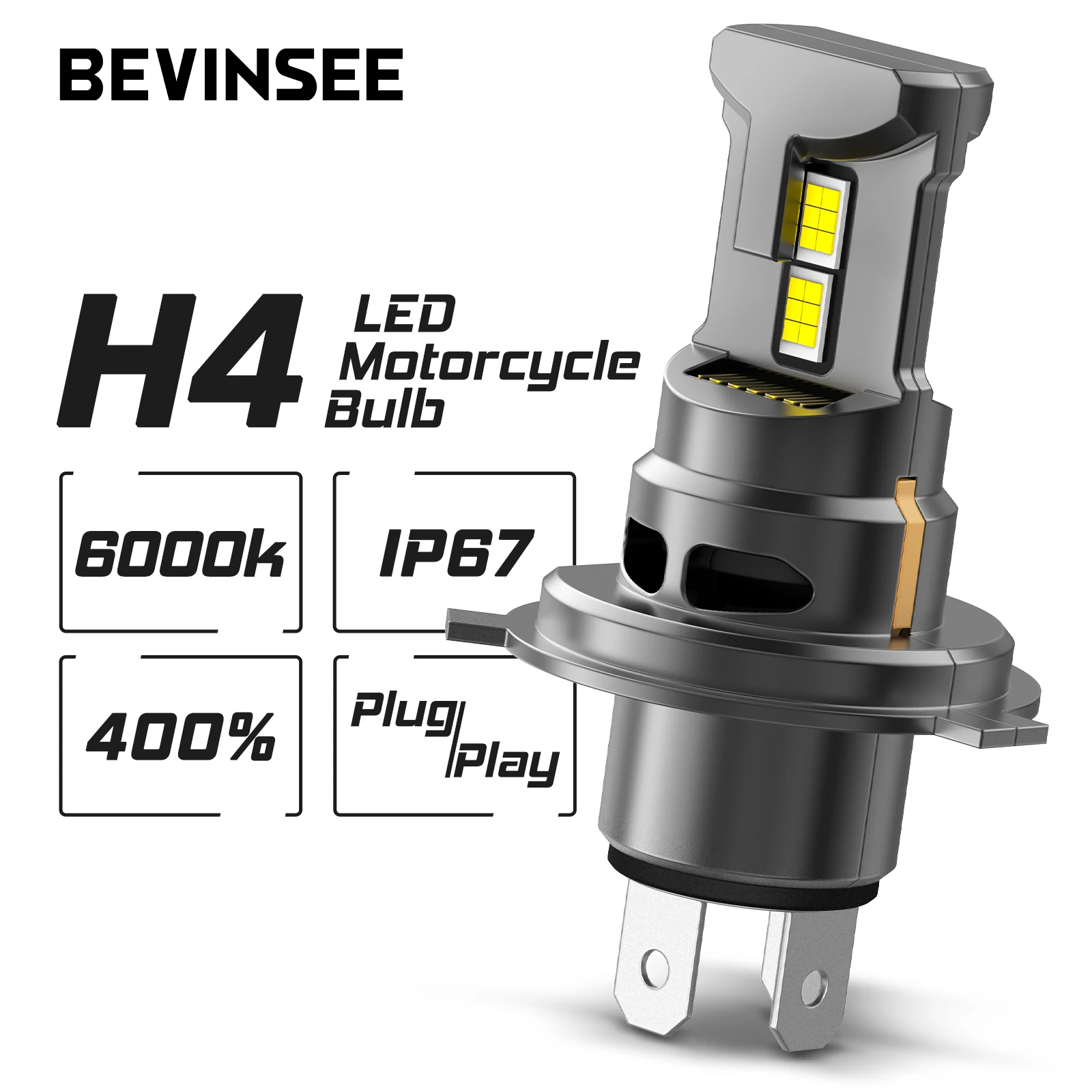 

BEVINSEE H4 LED Moto Headlight Bulb 70W 12000LM Halogen Size Motorcycle Light CANBUS Hi-Lo Beam Turbofan Super Bright 6000K 12V