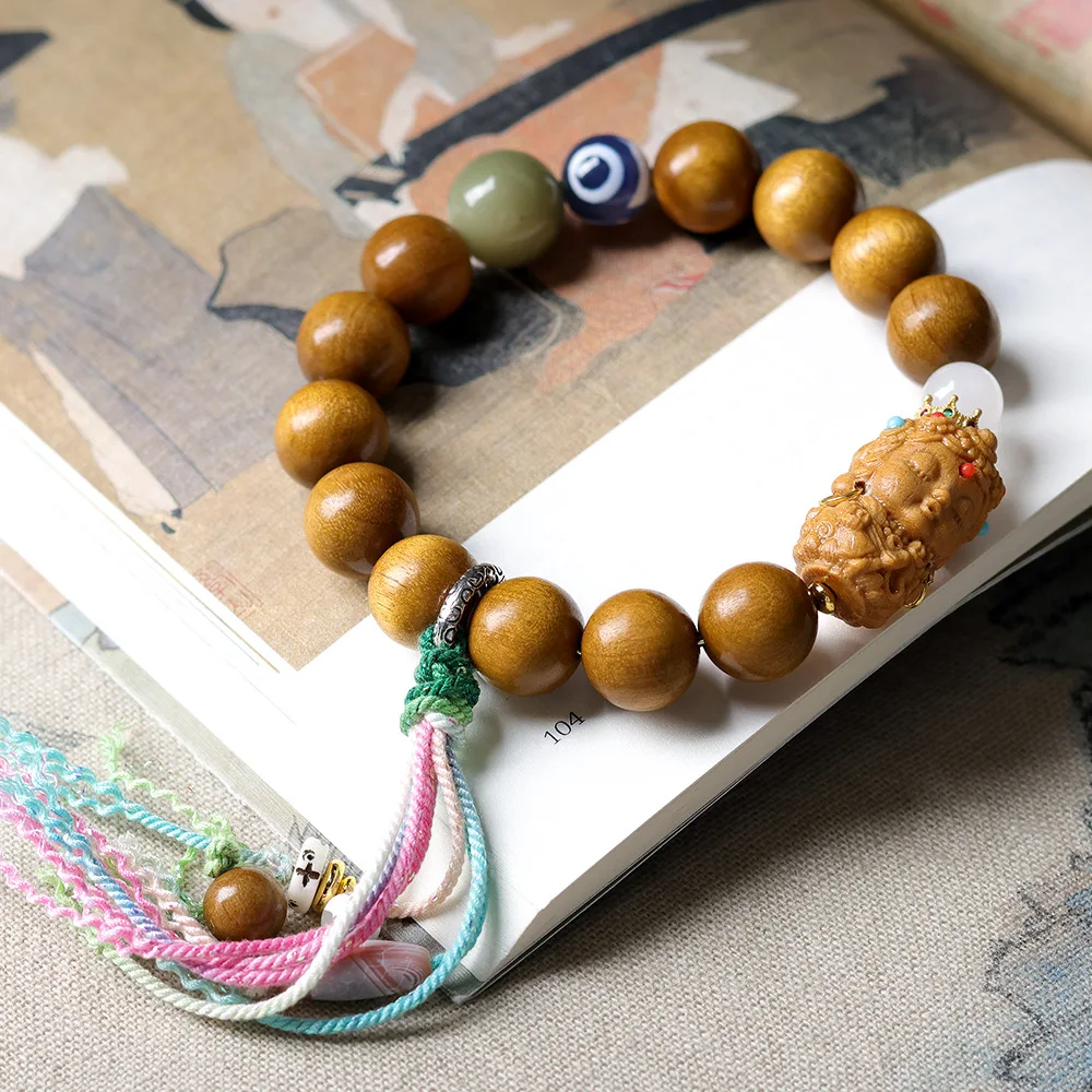 

Handwoven Phoebe Zhennan Wood Prayer Bracelet Sandalwood Green Tara Bodhi Root Chinese Style Bracelet Jewelry Gifts