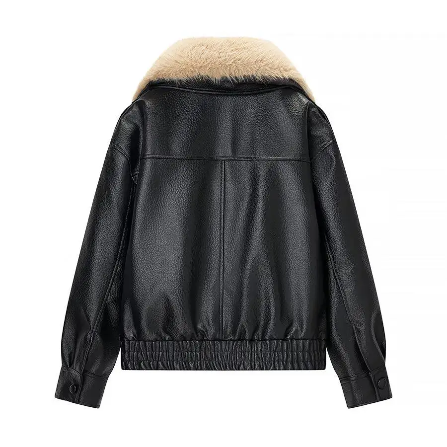 Faionable Detachable Leather Jaet Women's Simple Sli Autumn New Arrival ZR ZA Women's Clothing Versatile Polyester Fiber