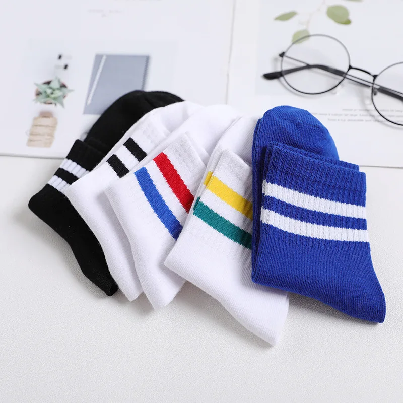 5 Pairs Classic Women Socks Set Fashion Sport 2 Stripes Woman Female Girls Non Slip Harajuku Casual Hiphop Street Skateboard Sox