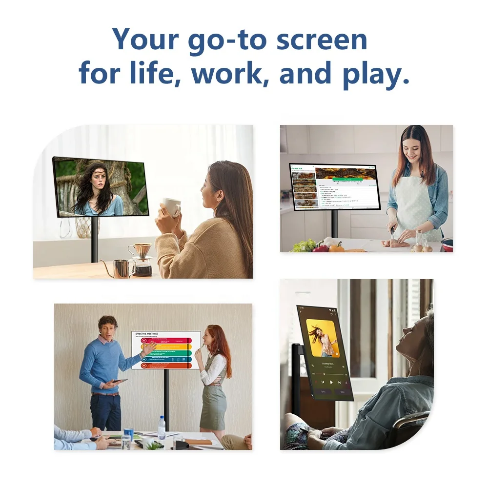 Black 21.5 Inch 4GB+64GB Smart Display  Battery-Power Android Portable TV In-cell Touch Screen Gym Gaming Live Room