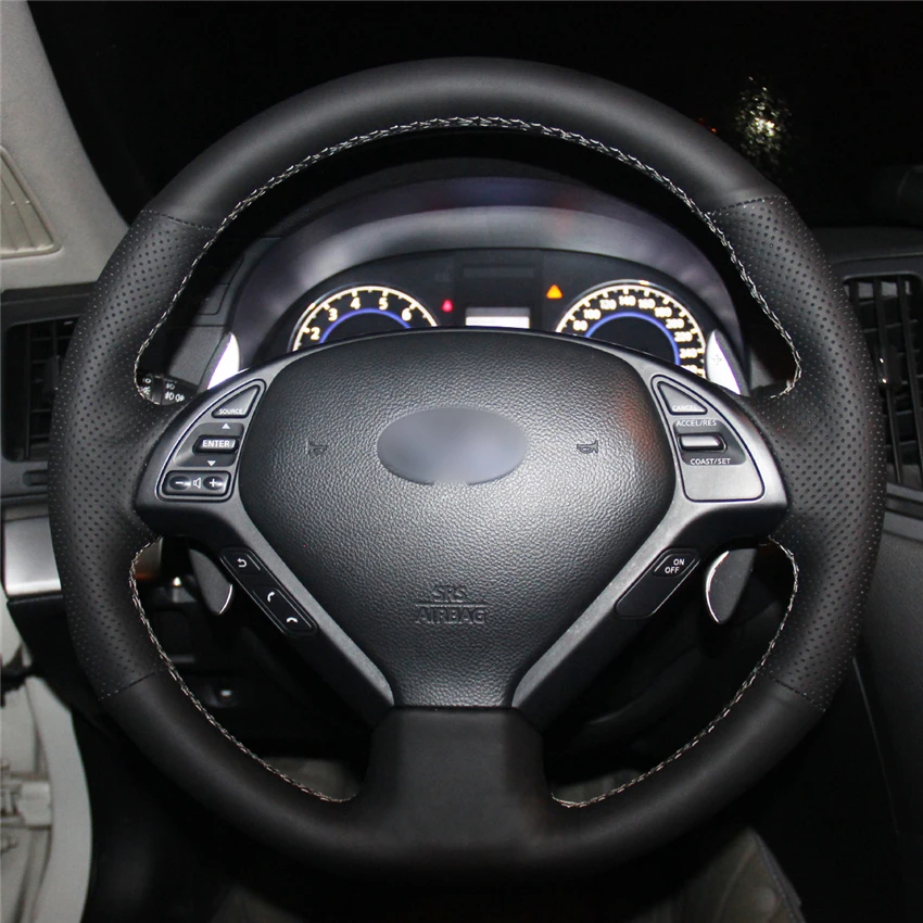 

Black Genuine Leather Car Steering Wheel Cover for Infiniti G G25 G35 G37 EX EX35 EX37 Q Q40 Q60 QX50 Car Accessories