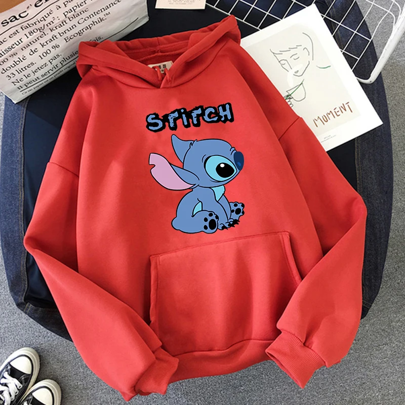 kawaii Girls Winter Disney Stitch Hoodies Women Harajuku Cute Anime Sweatshirt Manga Streetwear Hoody Female