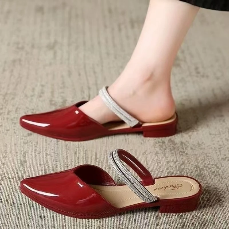 

Women's Summer Baotou Flat Sole Half Slippers Soft Sole Waterproof Dual Purpose Outdoor Slip On Slippers Pointed Toe Sandals