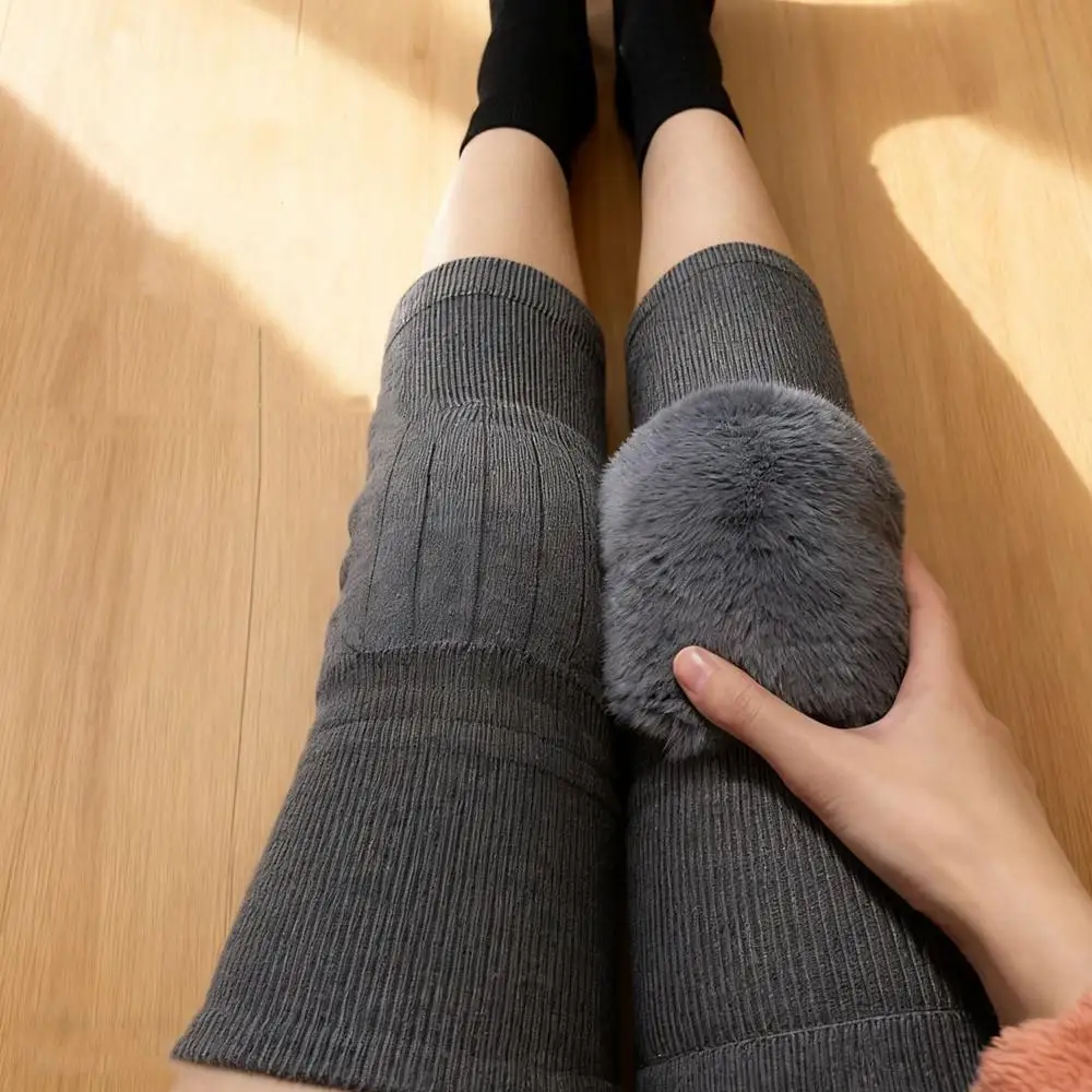 Rodilleras gruesas de piel de conejo, rodilleras cálidas de lana de Cachemira para invierno, rodilleras a prueba de viento, protector de piernas a prueba de frío, rodillera para artritis