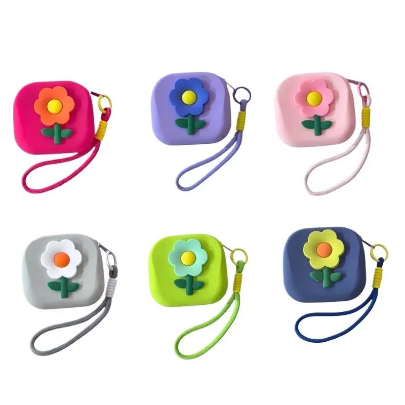 Blumen-Silikon-Aufbewahrungstasche mit Trageband, quadratische Münztasche, wasserdicht, multifunktionale Mini-Geldbörse, Aufbewahrung für Kopfhörer – Detail 7