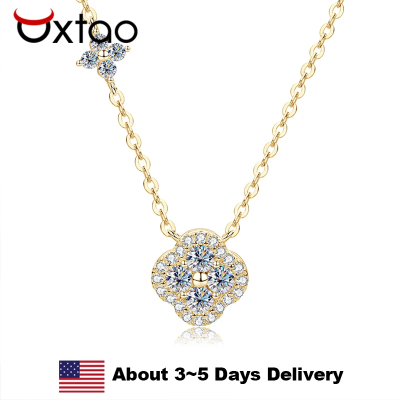 

OXTAO Sweet Floral-Style Moissanite Necklace D Color VVS1 Lab Imitation Diamond 14K Gold Filled Charm Necklace for Women Girls