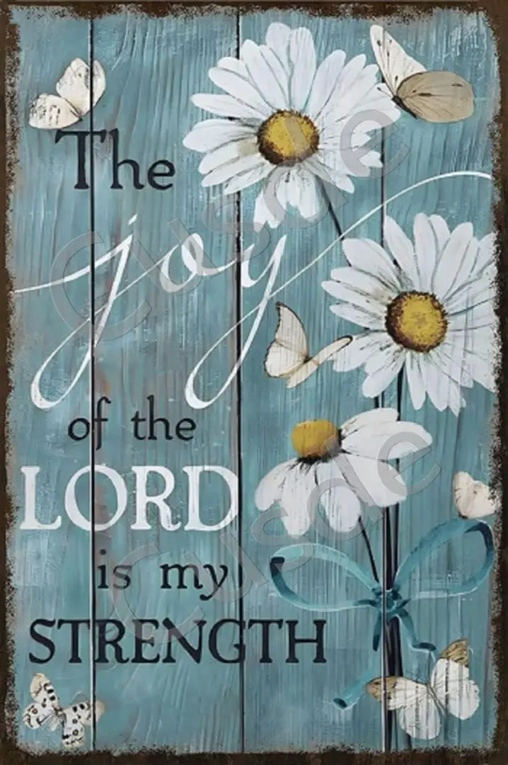 لوحة معدنية عتيقة ، الرب هو قوتي ، علامة القصدير ، ديكورات المنزل ، فن جداري قديم ، ملصق ديكور ممتع #1