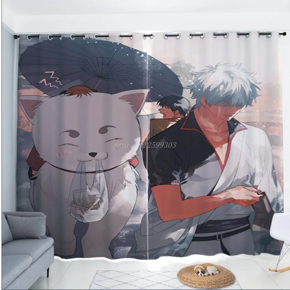 Custom Gifts Anime 2 Pieces Blackout Curtains Gintama Living Room Decoration Blackout Curtains Boys and Girls Birthday Gift