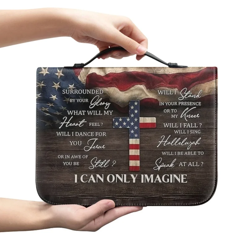 Flag American I Can Only Imagine Personalized Print Church Bible Cover Case PU Handbags Study Book Holy Storage Boxes For Women